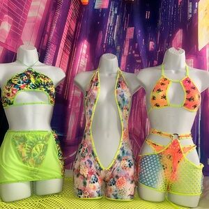 Neon and Floral Swimwear Set